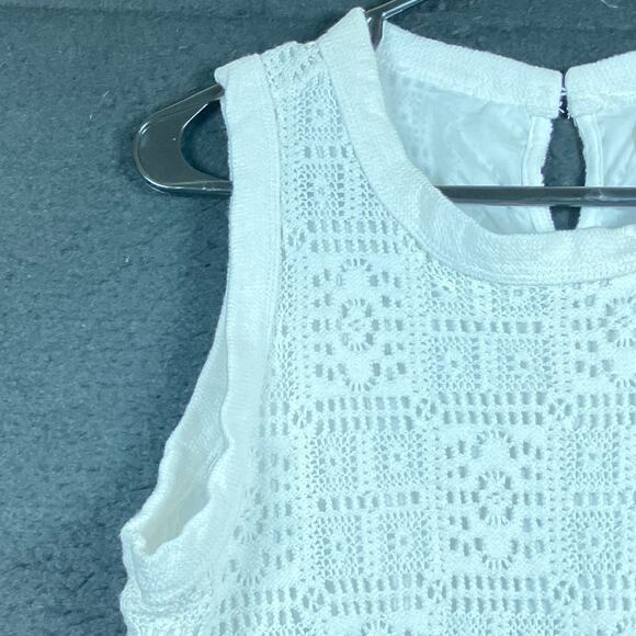 LOFT Womens Blouse White Crochet Sleeveless Cotton Blend Large - Picture 3 of 12